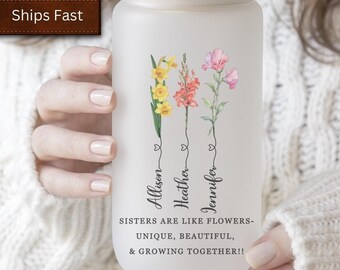 Personalized Sister Gifts Custom Sisters Frosted Mug Sisters Birth Flowers Cup Sister Gifts for Birthday Birth Month Flowers Sisters Mug