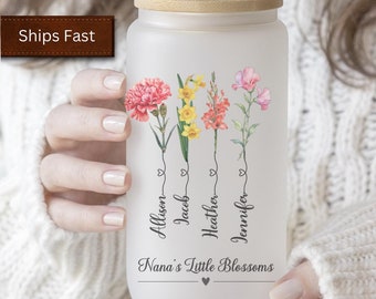 Personalized Grandma Nana Mug Gift for Nana Frosted Mug Customized Birth Flower Grandkids Mothers Day Gifts Nana Tumbler Gift Ideas For Nana