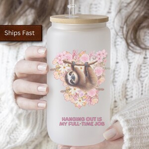 Personalized Sloth Mug Custom Frosted Mug Sloth Tumbler Sloth Lover Gift Cute Sloth Coffee Cup Custom Sloth Birthday Gift Floral Mug