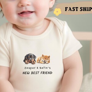 Personalized New Best Friend Onesie® Custom Dog Name Onesie® Baby Shower Gift Newborn Baby Gift Pregnancy Announcement