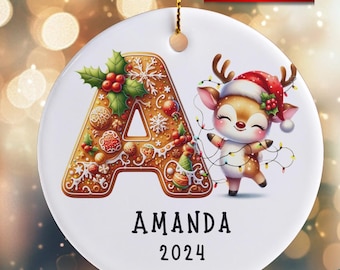 Personalized Initial Ornament Custom Alphabet Letter Name Ornament Family Ornament Family Keepsake Monogram Ornament Reindeer Ornament
