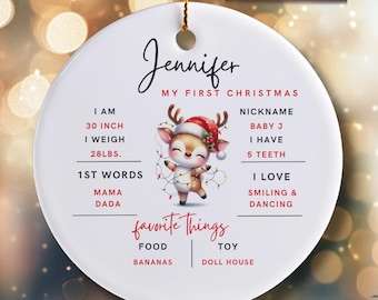 Personalize First Christmas Ornament Custom Birth Stats Keepsake Ornament Baby's 1st Christmas Ornament Nursery Decor Milestone Baby Details