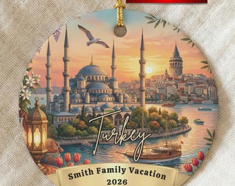 Personalized Istanbul Turkey Travel Ornament Family Vacation Keepsake Custom Ceramic Ornament with Names & Year