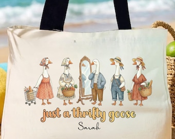 Just a Thrifty Goose Tote Bag, Funny Thrift Tote, Vintage Goose Bag, Thrifting Mom Gift, Quirky Aesthetic Tote, Funny Mom Bag