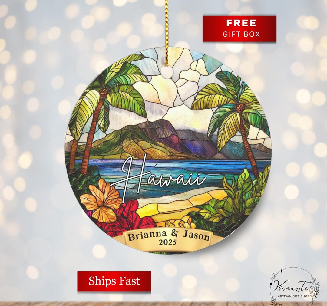 Personalized Hawaii Christmas Ornament Faux Stained Glass Ornament ...