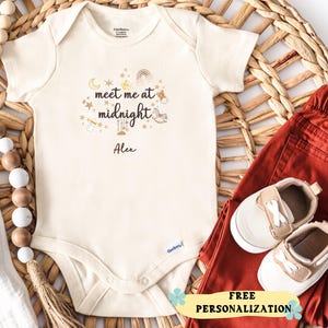 Personalized Meet Me At Midnight Funny Onesie® Custom Name Baby Onesie® Funny Baby Gift Newborn Baby Shower Cute Bodysuit New Baby Gift