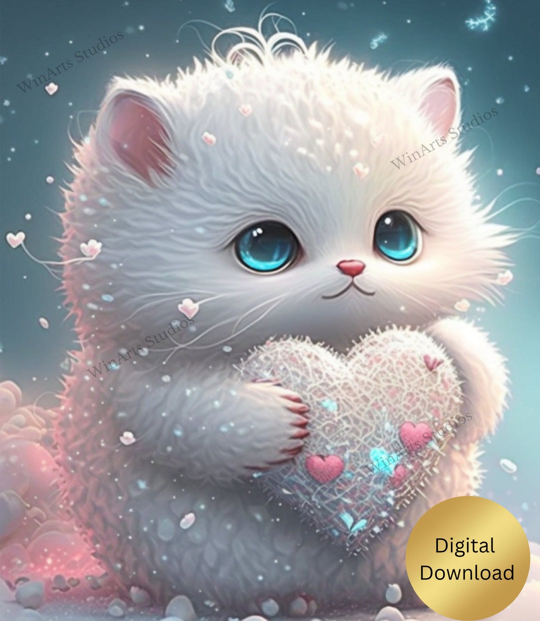 Cute Cat Heart Snow Nursery Art Printable Digital Instant - Etsy