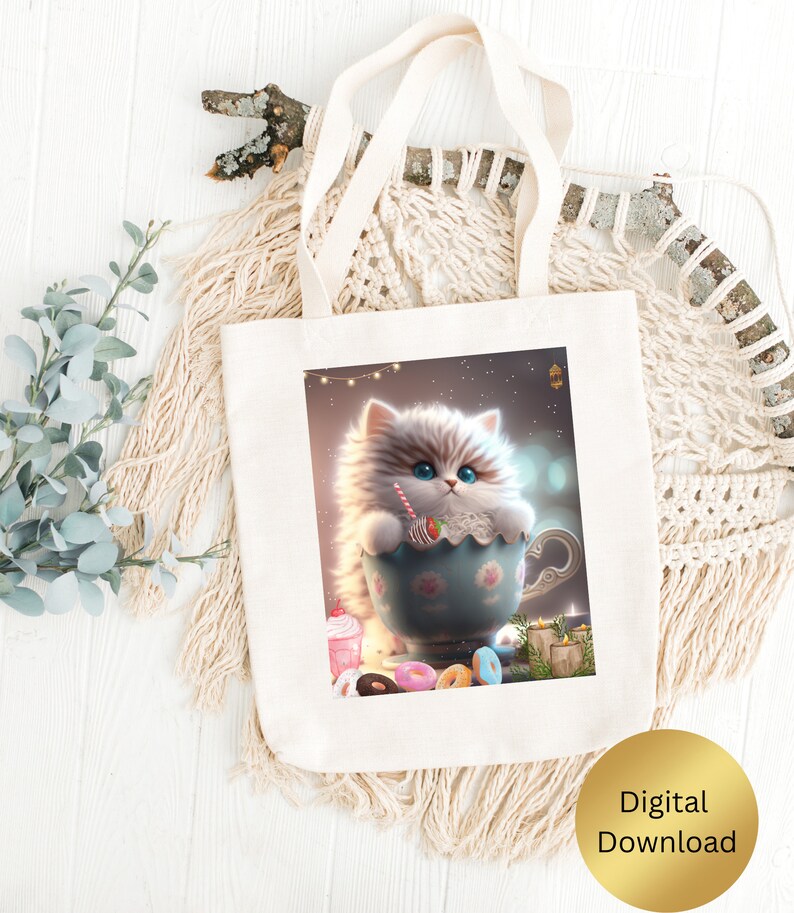 Cat Wall Art Cute Cat Kitten in a Mug Sweet Treats Printable, Nursery