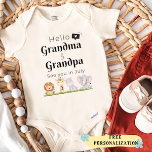 Personalized Hello Granma Grandpa Baby Onesie® Bear Onesie® Baby Pregnancy Announcement Newborn Baby Shower Bodysuit  Grandparents Gift