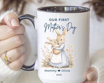 Personalized Our First Mother's Day Mug Custom Name for Mom First Time Mom Gifts First Mother's Day Gifts From Baby Cute Rabbit Mug Mom Baby