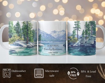 Personalized Family Reunion Mug Lake Mountain Reunion Mug Watercolor Landscape Mug Scenic Reunion Mug Family Getaway Mug