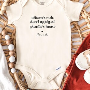 Personalized Mom&#39;s Rule Dont Apply At Auntie&#39;s House Onesie® Funny Baby Onesie® Baby Announcement Bodysuit Newborn Baby Shower Baby Bodysuit