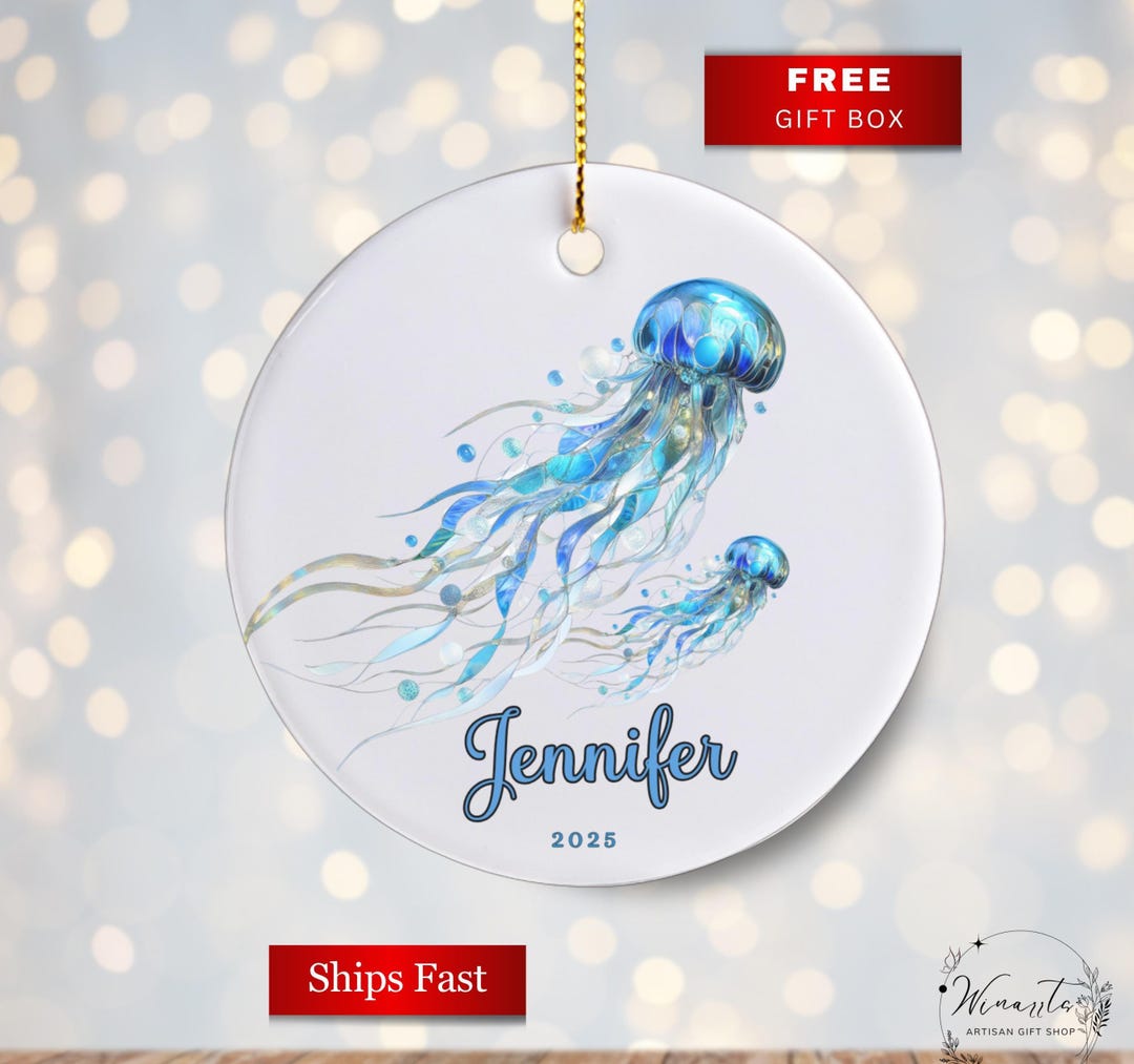 Personalized Jellyfish Ornament Faux Stained Glass Effect Ornament ...