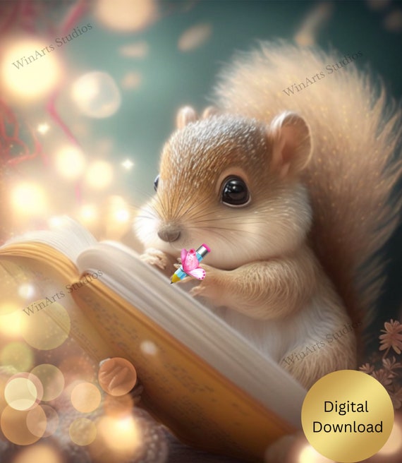 Cute Baby Squirrel Writing in a Book Nursery Art Printable, Digital Instant  Download, Digital Print, AI Generated, Wall Art, Cute Animal - Etsy