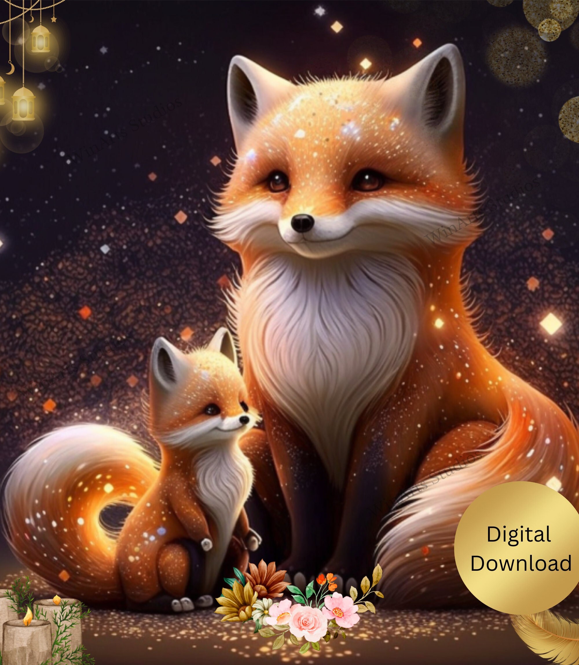 Fox Wall Art Nursery Cute Whimsical Mom and Baby Fox Etsy