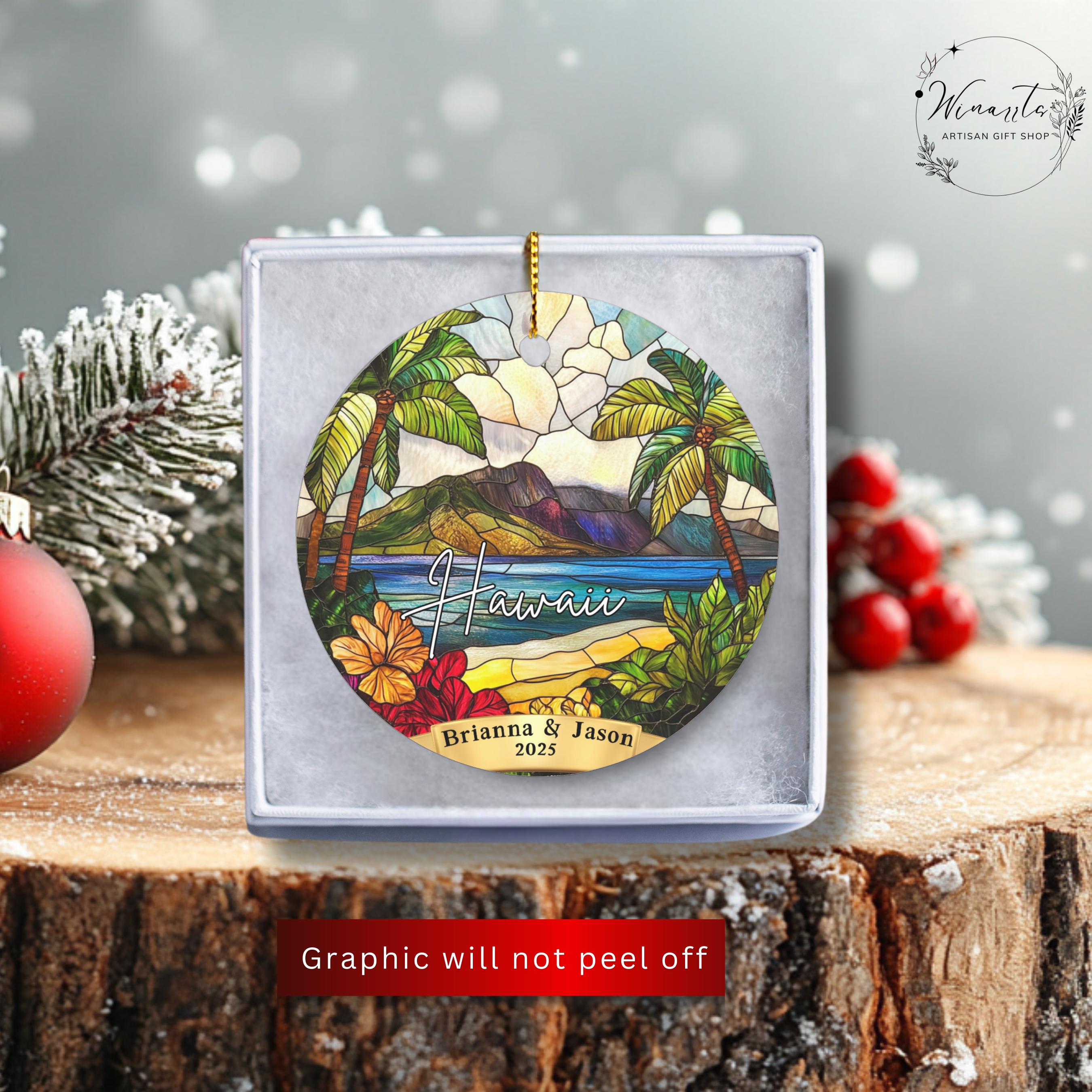 Personalized Hawaii Christmas Ornament Faux Stained Glass Ornament ...