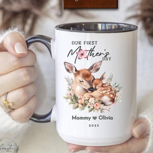 Personalized Our First Mother&#39;s Day Mug Custom Name for Mom First Time Mom Gifts First Mother&#39;s Day Gifts From Baby Cute Deer Mug Mom & Baby