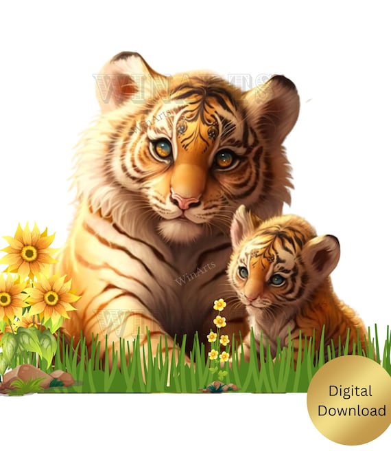 cute baby tiger and mom