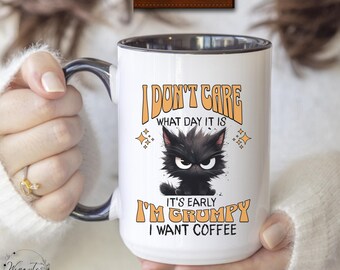 Personalized Funny Black Cat Mug Don’t Care Mug Funny Black Cat Coffee Cup Sarcastic Quote Grumpy Black Cat Coffee Lover Mug