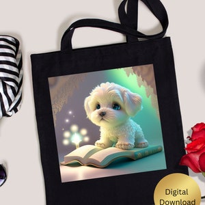 Cute Puppy Dog reading a book Nursery Art Printable, Digital Instant Download, Digital Print, AI Generated, Wall Art, Cute Animal image 6