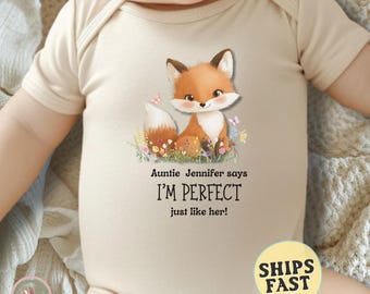 Personalized Auntie Gift Aunt Says I'm Perfect Just Like Her Onesie® Custom Name Auntie Onesie® Baby Announcement Newborn Baby Shower