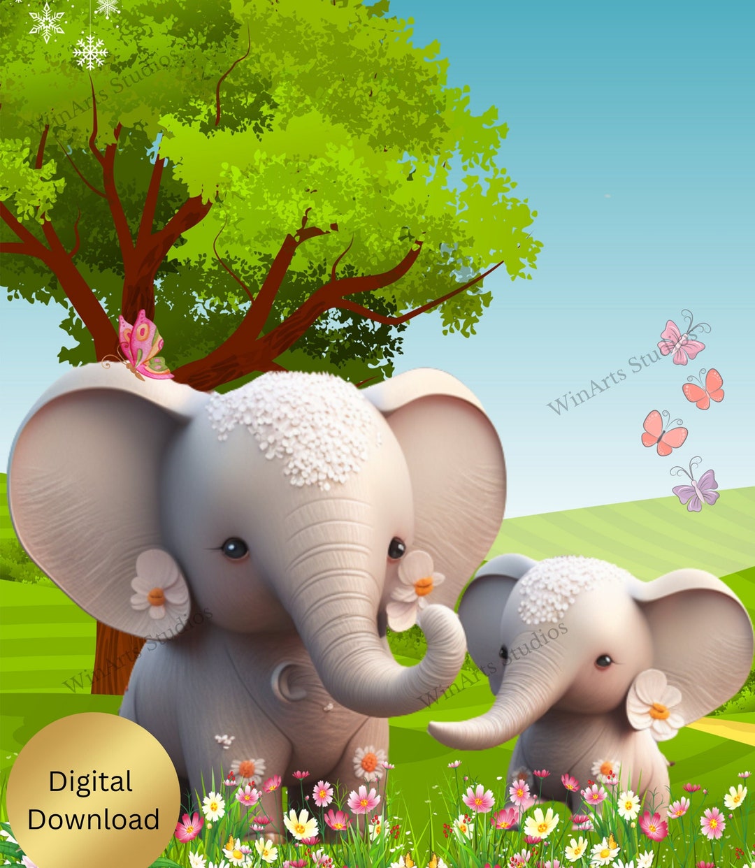 Cute Mommy &amp; Baby Elephant Mother's Day Printable, Digital Instant ...