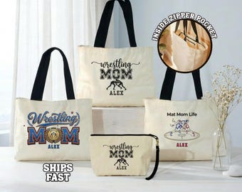 Personalized Wrestling Mom Tote Bag Wrestling Mom Gift Custom Sports Mom Bag with Name Tournament Tote, Proud Wrestling Mom Gifts