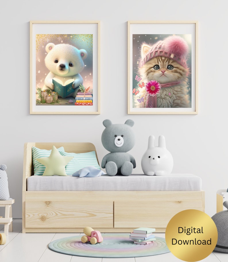 Kitten Wall Art Cute Cat Pink Knit Hat and Scarf Nursery Art Printable