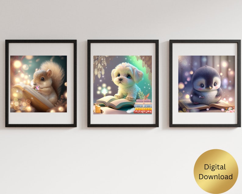 Cute Puppy Dog reading a book Nursery Art Printable, Digital Instant Download, Digital Print, AI Generated, Wall Art, Cute Animal image 7