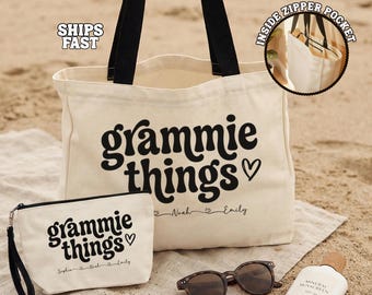 Personalized Grammie Gifts Tote Bag Custom Grandma Gift with Kids Names Mother’s Day Gift Grammie Tote Grammie Birthday