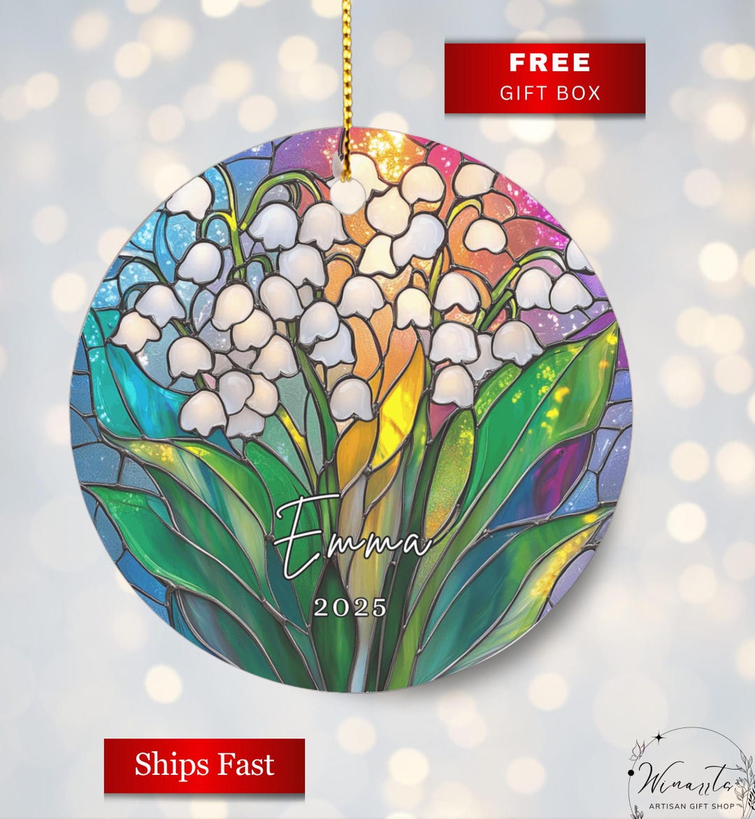 Personalized Lily of the Valley Ornament: Faux Stained Glass, May Birth ...