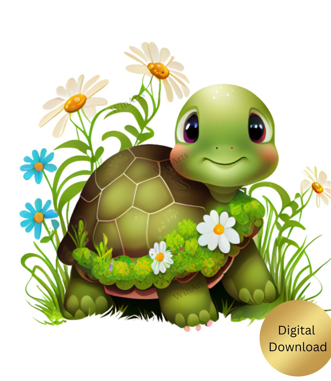 Turtle Art Cute Baby Turtle Flowers Transparent Background PNG, Nursery