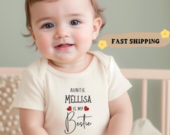 Personalized Cute Auntie  Onesie® Auntie Is My Bestie Onesie® Baby Announcement Cute Bodysuit Newborn Baby Gift Baby Shower Mothers Day Aunt