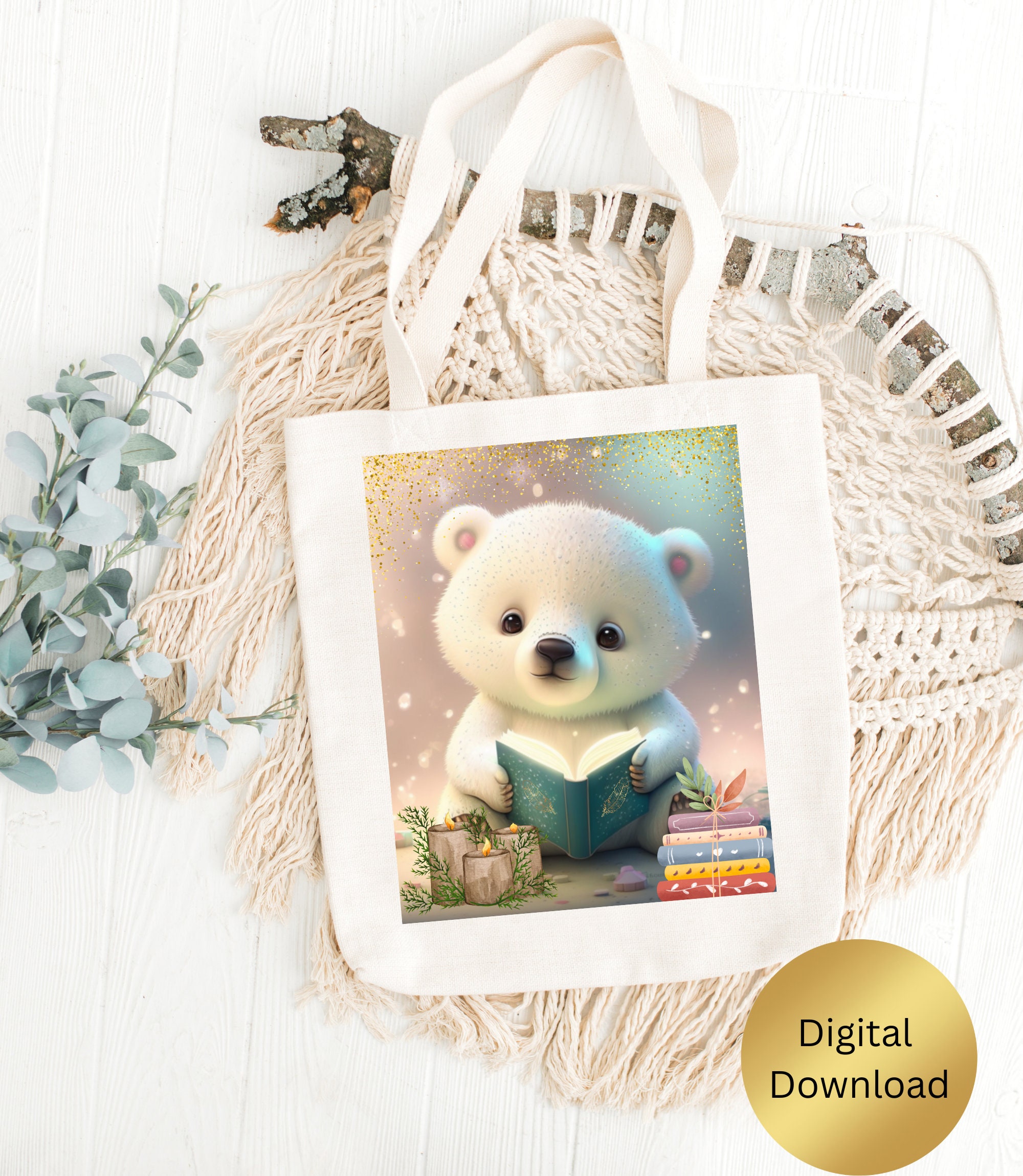 Cute Polar Bear Reading a Book Nursery Art Printable Digital - Etsy