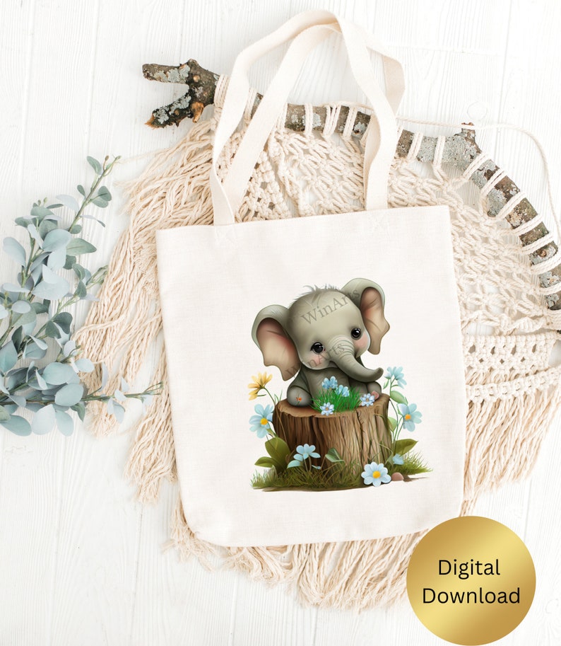 Baby Elephant Art Cute Baby Elephant Sitting on a Log Etsy