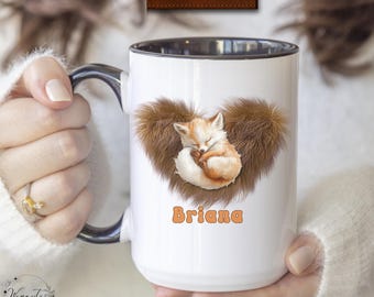 Personalized Cute Fox Mug Gift for Animal Lovers Cute Sleeping Fox Lover Cup Fox Design Nature Lover Gift Woodland Animal Mug