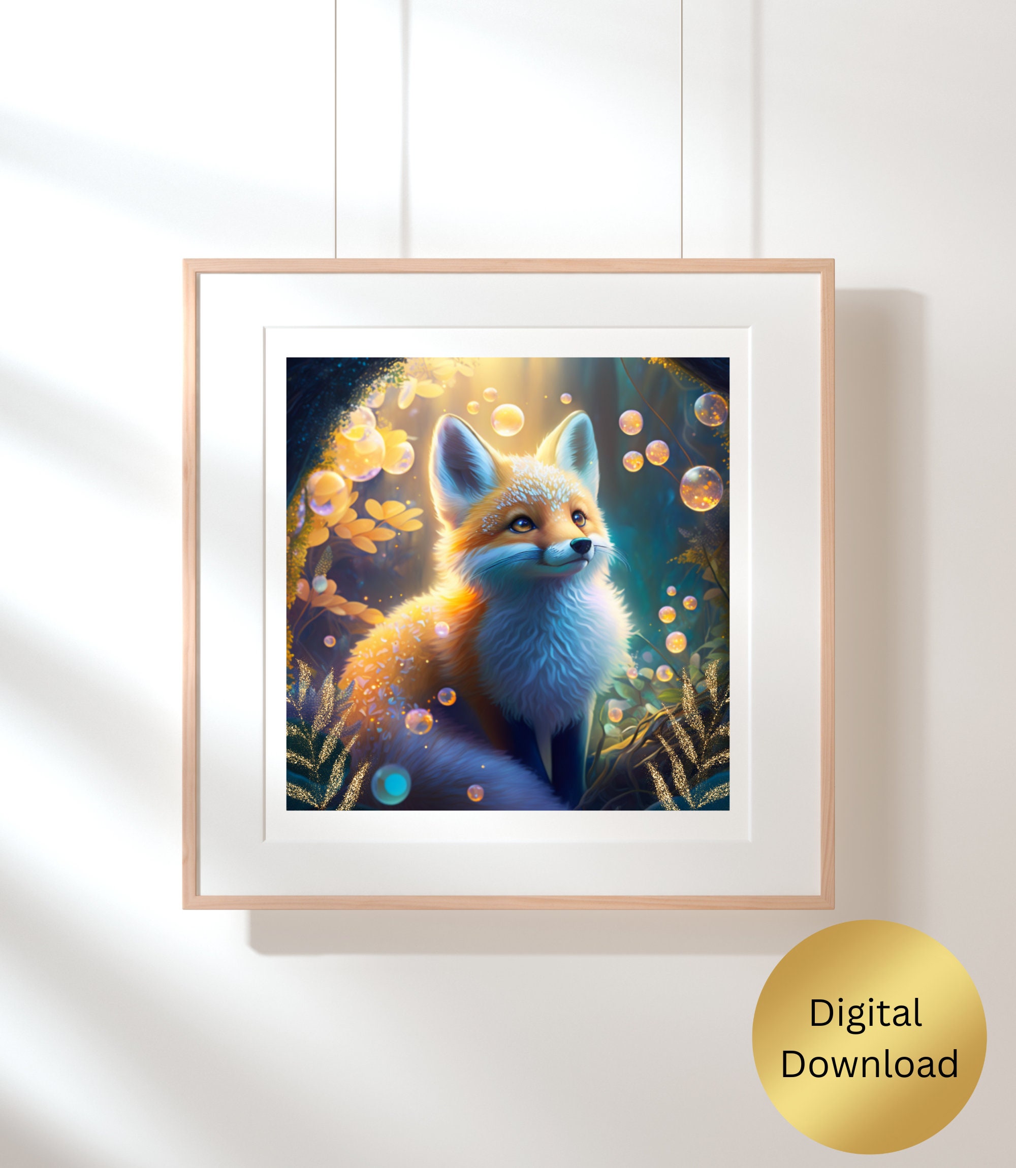 Cute Mystical Fox in an Enchanted Forest Nursery Art Printable, Digital ...