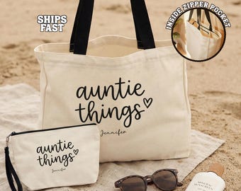 Auntie Things Tote Bag Personalized, Auntie Gift Custom Auntie Tote Bag, Mother’s Day Gift, Auntie Gift Idea