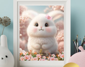 Cute Bunny AI Art Wall Art Wall Decor House Decor Perfect Gift AI Digital  Art Download adorable Fluffy Bunny in a Flower Garden 