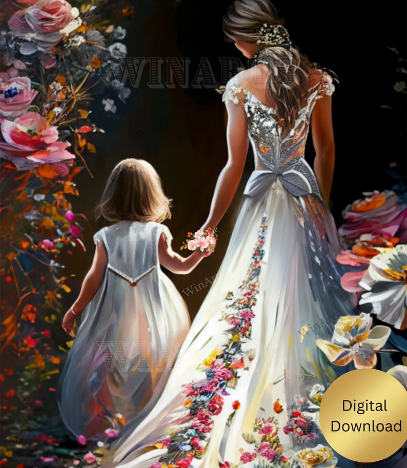 Beautiful Mother and Daughter in White Dress Floral PNG - Etsy