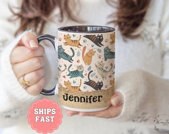Personalized Cute Cat Mug Cat Lover Gift, Cat Prints Mug, Crazy Cat Lady Custom Name Cat Mug, Cat Lover Gift, Funny Cat Mug, Cat Cup Cat Mom