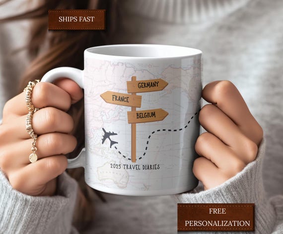 Personalized Vacation Mug Travel Diaries Vacation Travel Gift Custom Places Girls Trip Family Vacation Mug