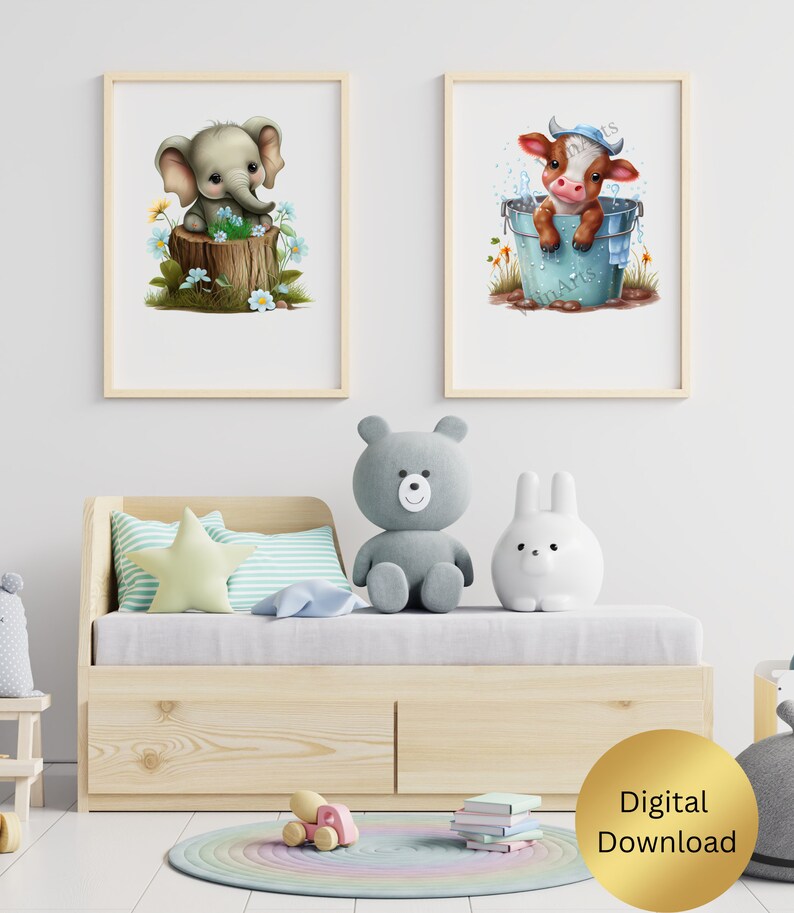 Baby Elephant Art Cute Baby Elephant Sitting on a Log Etsy
