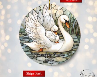 Personalized Swan Ornament Faux Stained Glass Ornament Custom Gift Mommy & Me Ornament Custom New Mom Ornament Baby's 1st Christmas