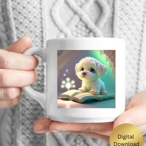 Cute Puppy Dog reading a book Nursery Art Printable, Digital Instant Download, Digital Print, AI Generated, Wall Art, Cute Animal image 5