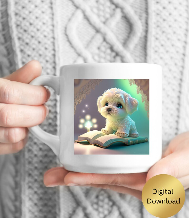 Cute Puppy Dog reading a book Nursery Art Printable, Digital Instant Download, Digital Print, AI Generated, Wall Art, Cute Animal image 5