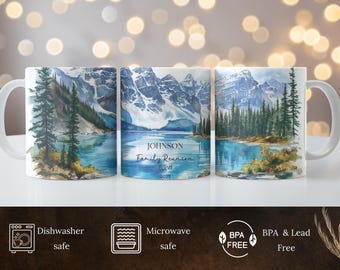 Personalized Family Reunion Mug Lake Mountain Reunion Mug Watercolor Landscape Mug Scenic Reunion Mug Family Getaway Mug
