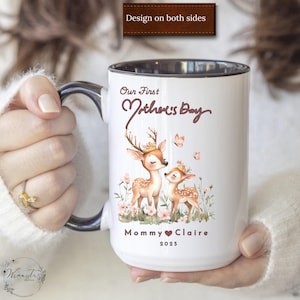 Personalized Our First Mother&#39;s Day Mug Custom Name for Mom First Time Mom Gifts First Mother&#39;s Day Gifts From Baby Cute Deer Mug Mom & Baby
