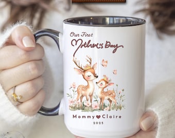 Personalized Our First Mother's Day Mug Custom Name for Mom First Time Mom Gifts First Mother's Day Gifts From Baby Cute Deer Mug Mom & Baby