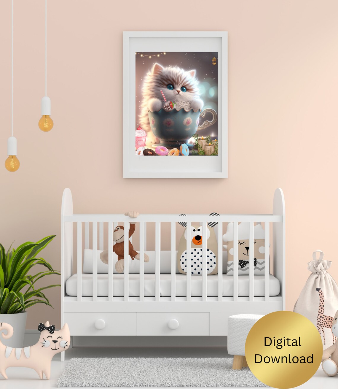 Cat Wall Art Cute Cat Kitten in a Mug Sweet Treats Printable, Nursery